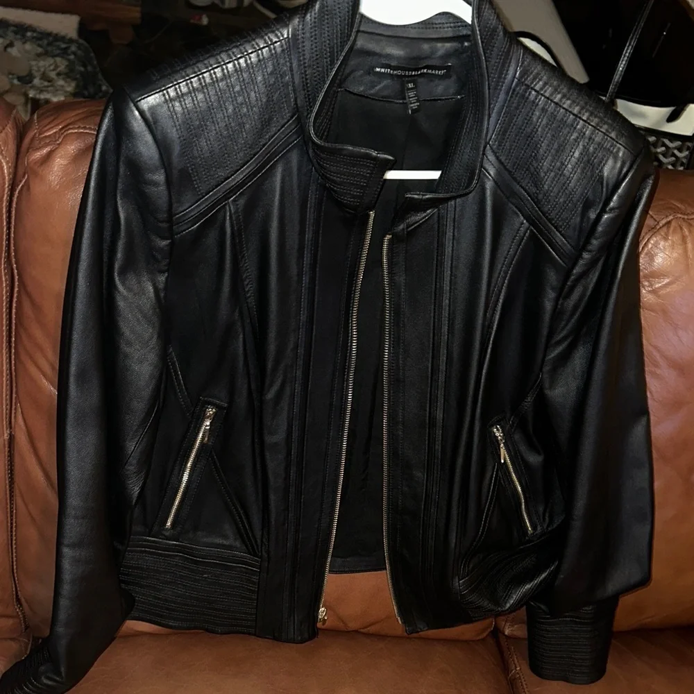 Women's Black Leather Jacket - Picture 1 of 5